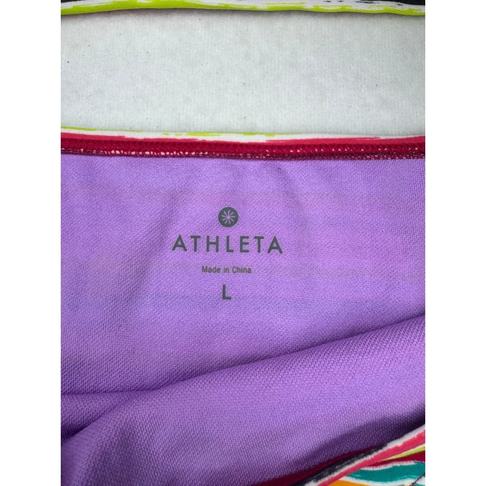 Athleta Striped Bikini Set 32 D/DD Top L Bottom Multi Color Swimwear